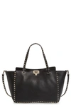 Valentino Garavani Rockstud Grained Calfskin Leather Tote In Black