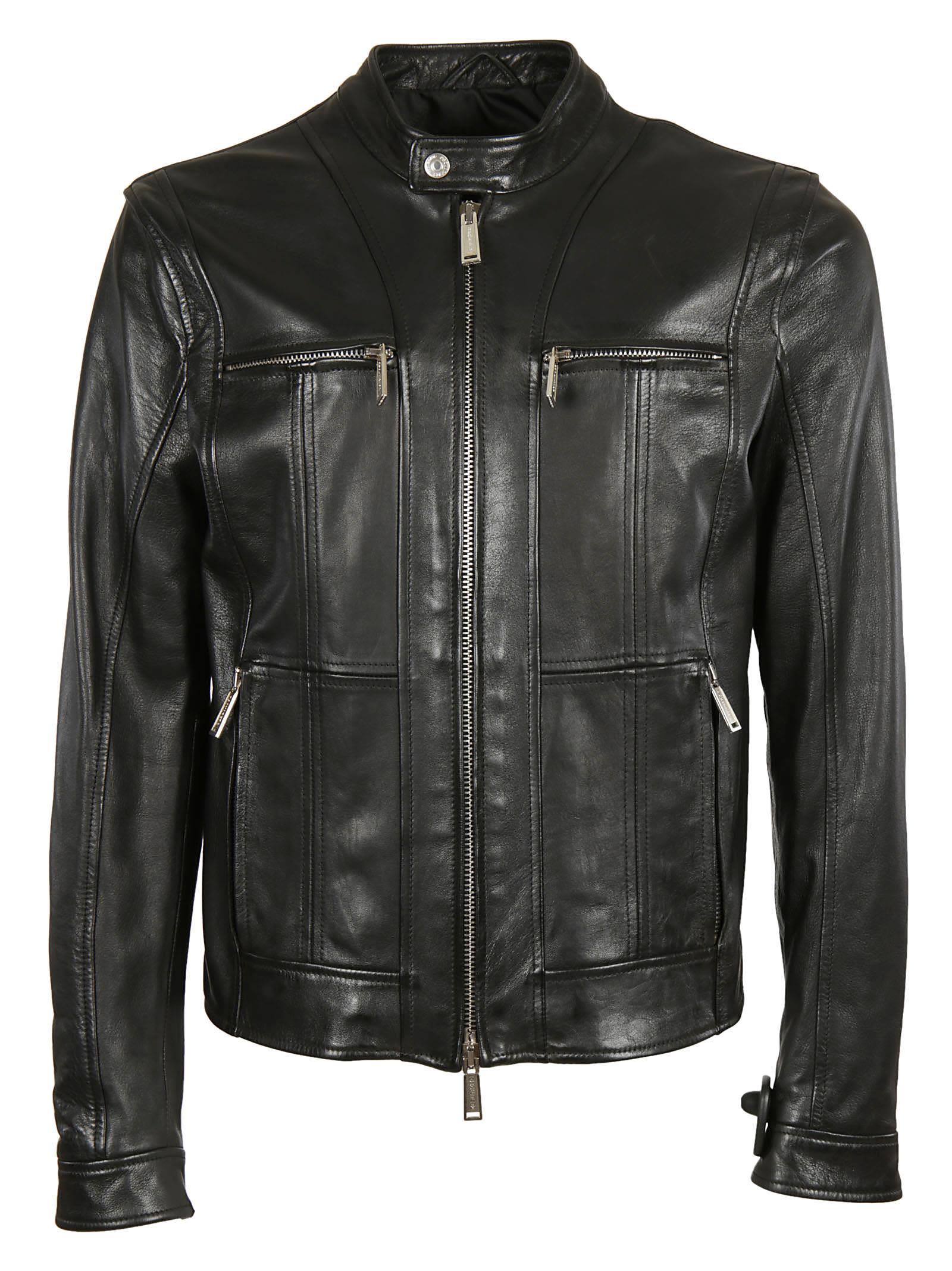 Dsquared2 Zipped Panel Leather Jacket | ModeSens