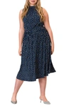 Leota Mindy Shirred Printed Dress In Twilight Dot Classic Navy