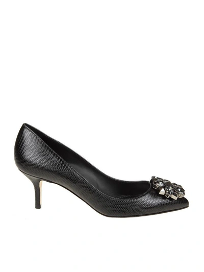 Dolce & Gabbana Embellished Bellucci Embossed Leather Pumps In Nero