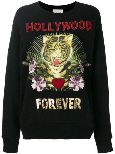 Gucci Black Women's Hollywood Forever Embroidered Sweatshirt