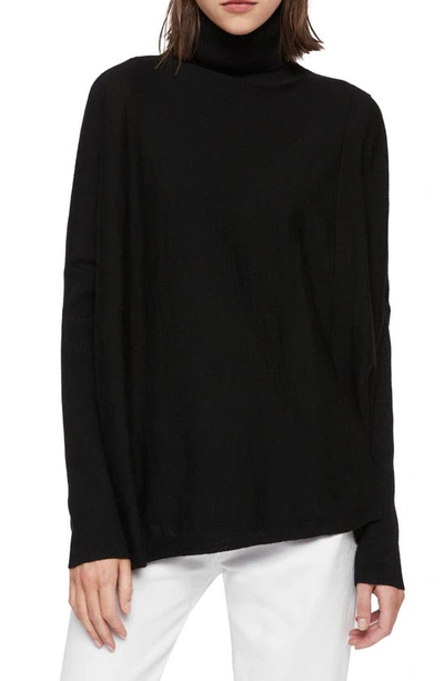 Allsaints Koko Merino Wool Turtleneck Wrap Sweater In Black/black