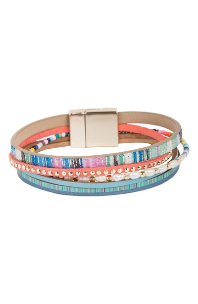 Saachi Delicate Strand 3-4mm Freshwater Pearl Multi-strand Magnetic Bracelet In Blue Combo
