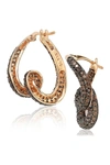 Suzy Levian 14k Rose Gold Plated Sterling Silver Chocolate Cz Twisted Hoop Earrings In Brown