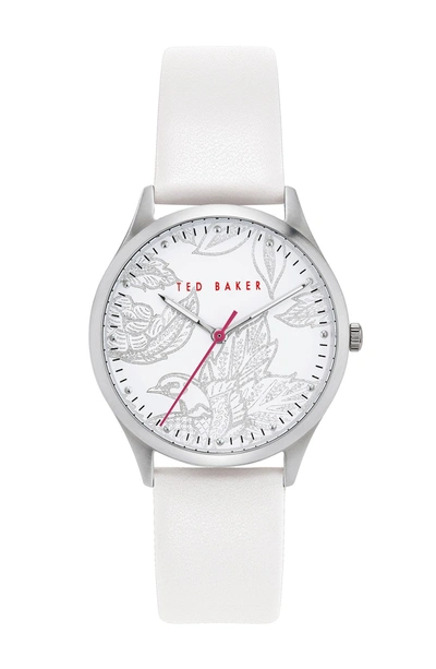 Ted Baker Belgravia White Leather Strap Watch, 36mm
