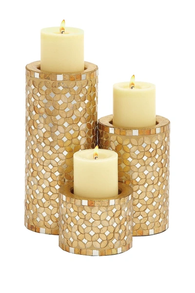 Willow Row Gold Bronze Traditional Mosaic Candle Holder