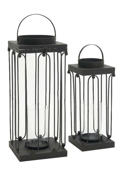 Willow Row Tin Black/clear Glass Open Design Rectangular Candle Lantern