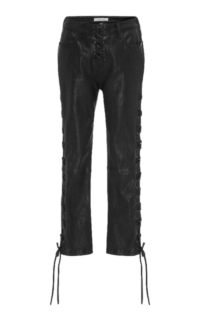 Frame Lambskin Leather Lace-up Crop Pants In Noir