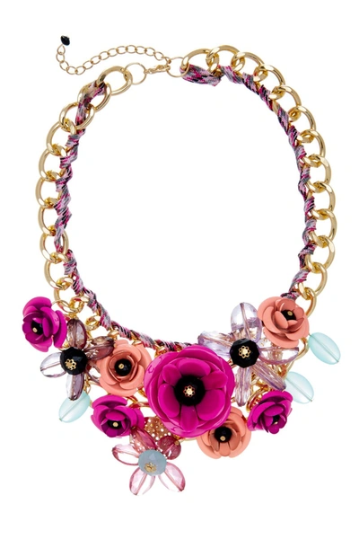 Eye Candy Los Angeles Posh Floral Cluster Chain Bib Necklace In Gold