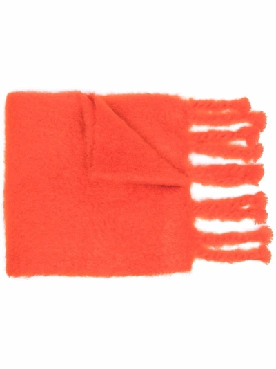 Jil Sander Logo-patch Fringed-edge Scarf In Red