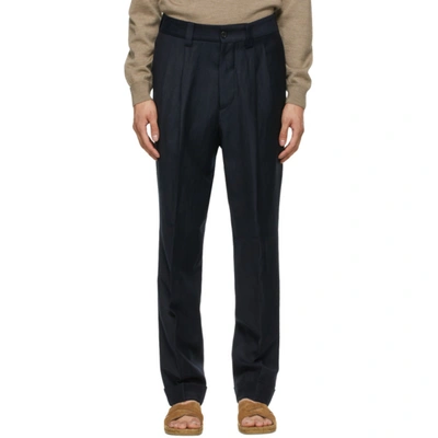 Margaret Howell Navy Wool Dense Twill Trousers In Midnight