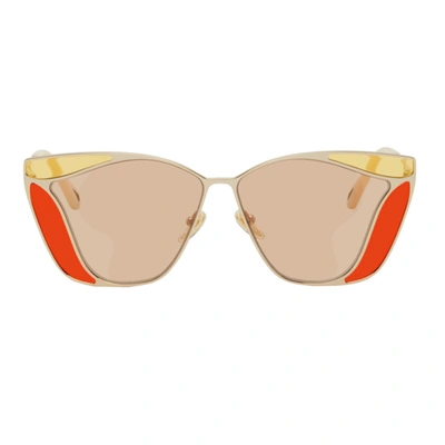 Chloé Gold & Orange Gemma Geometric Tinted Inlays Sunglasses In 001 Gold/li