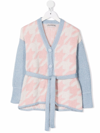 Simonetta Babies' Teen Houndstooth-pattern Tie-waist Cardigan In Multicolore