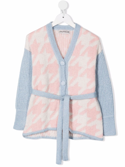 Simonetta Babies' Teen Houndstooth-pattern Tie-waist Cardigan In Multicolore