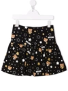 Moschino Kids' All Over Print Cotton Interlock Skirt In Black