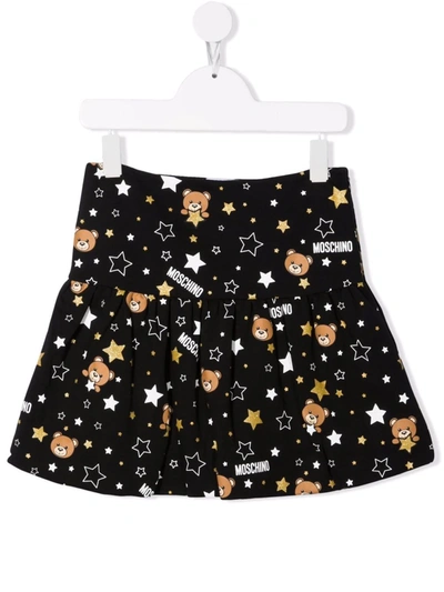 Moschino Kids' All Over Print Cotton Interlock Skirt In Black