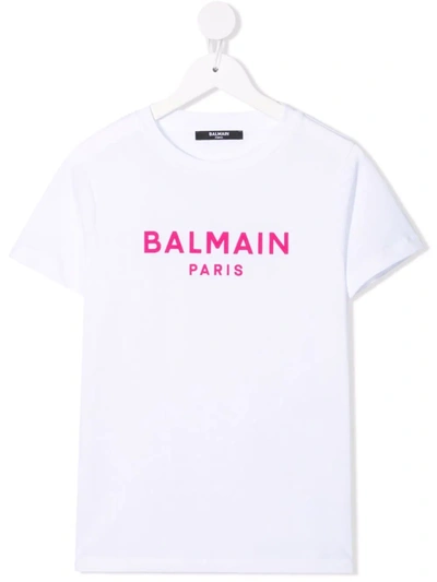 Balmain Kids' Logo-print Cotton T-shirt In White