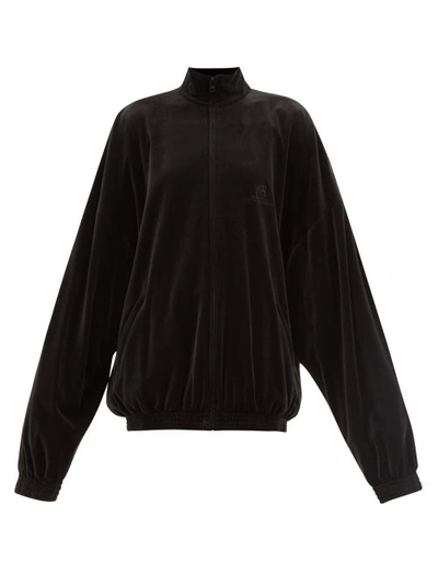 Balenciaga Velvet Oversized Tracksuit Jacket In Black