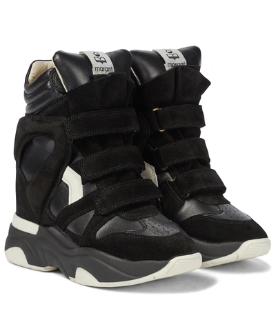 Isabel Marant Baskee Leather And Suede High-top Wedge Sneakers In Black |  ModeSens