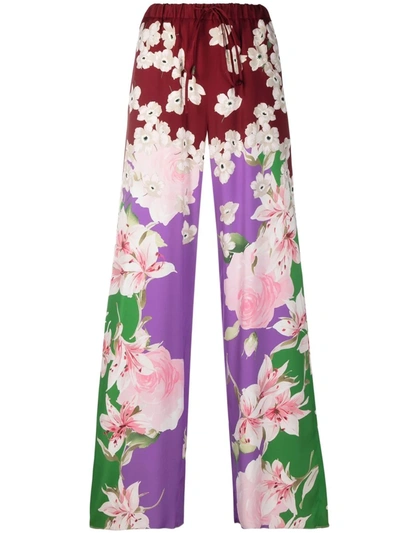 Valentino Floral Print Pants In Purple
