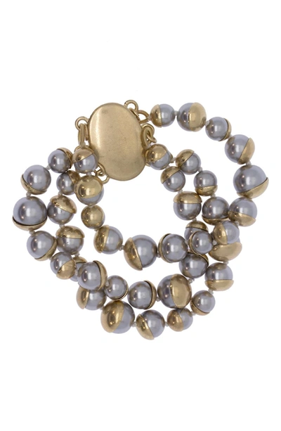 Saachi Statement 8-12mm Grey Freshwater Pearl Triple Row Bracelet