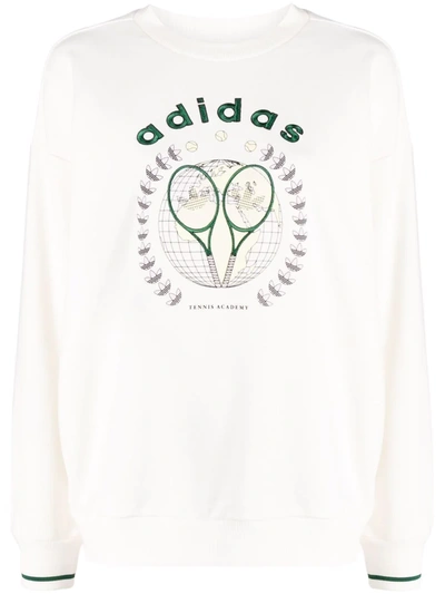 Adidas Originals 'tennis Luxe' Logo Sweatshirt In Off White