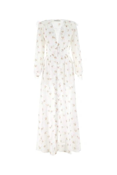 Alessandra Rich Floral Maxi Dress In White