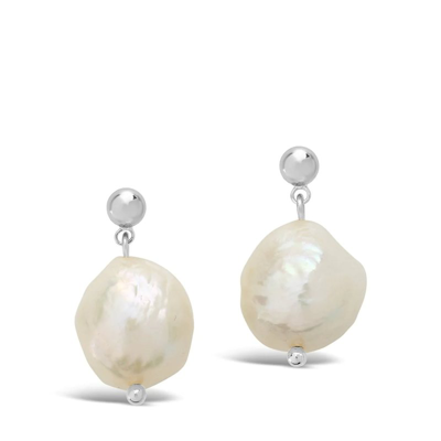 Sterling Forever Large Baroque Pearl Drop Studs In Grey