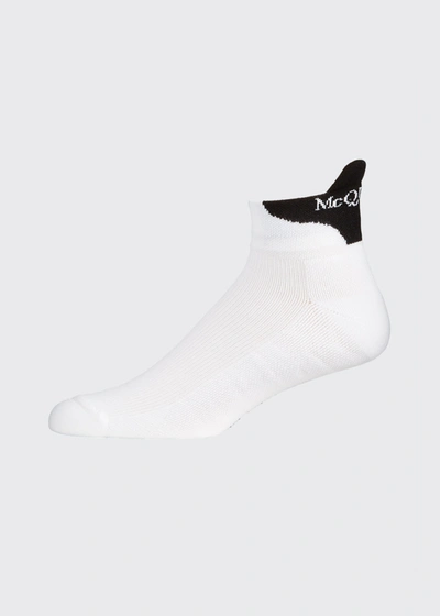 Alexander Mcqueen Men's Logo Branded Short Crew Socks In White Black