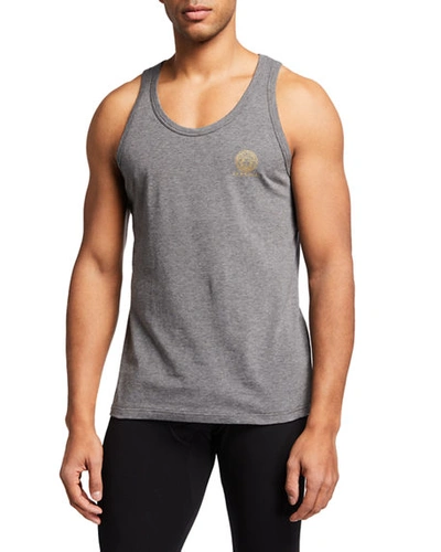 Versace Men's Solid Medusa Head Tank Top In A1738 Gray