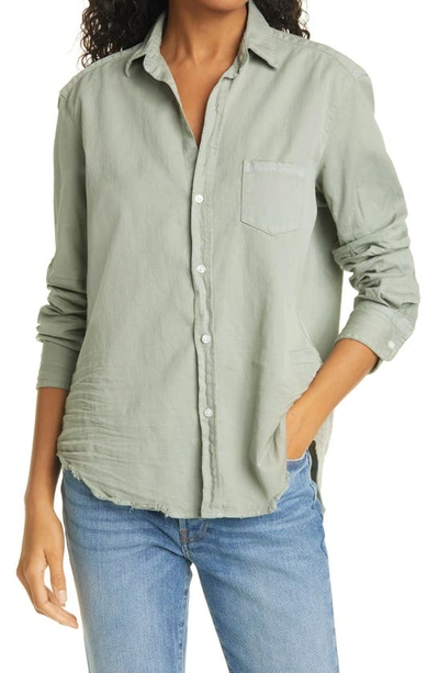 Frank Eileen Eileen Crinkled Sleeve Button Up Shirt In Sage Tattered Denim Modesens