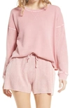 Splendid Mineral Wash Long Sleeve Waffle Knit Top In Rose
