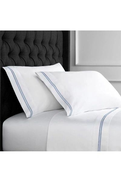 Melange King 600 Thread Count Cotton 2 Stripe Embroidered Sheet 4-piece Set In Blue