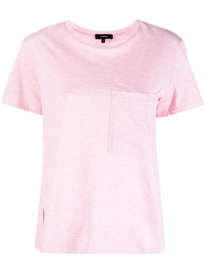 Theory Double-slit Pima Cotton T-shirt In Rosa