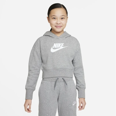 Nike Sportswear Club Big Kids' (girls') French Terry Cropped Hoodie In Carbon Heather/white