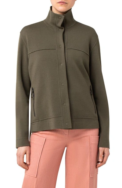 Akris Punto Milano Virgin Wool Cardigan In Moss