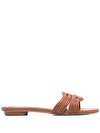 Aquazzura Noah Woven Leather Slide Sandals In Brown