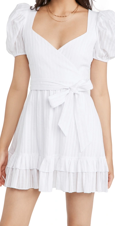 Likely Quinn Belted Puff Sleeve Faux Wrap Dress In White
