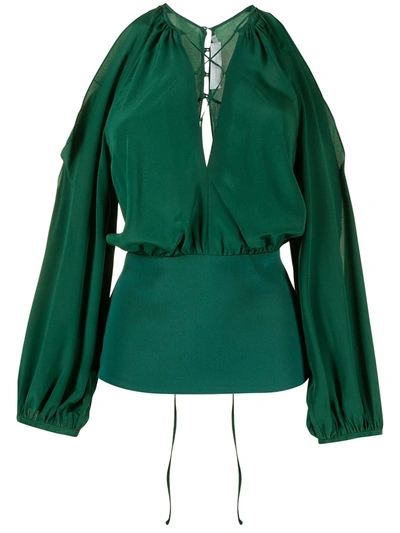 Silvia Tcherassi Cold-shoulder Silk Blouse In Emerald