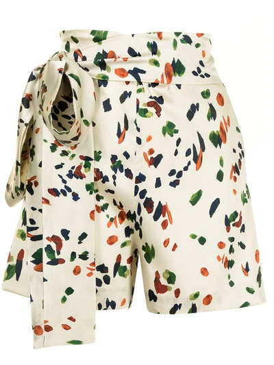Silvia Tcherassi Watercolour-print Silk Shorts In Neutral