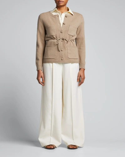 Deveaux Jessi Button-down Wool-cashmere Cardigan In Taupe