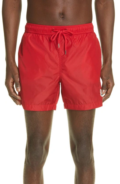 Moncler Logo Patch Swim Trunks In Red