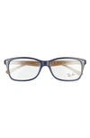 Ray Ban 55mm Square Blue Light Blocking Glasses In Blue Brown/ Clear