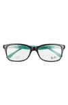 Ray Ban 55mm Square Blue Light Blocking Glasses In Black Green/ Clear