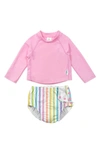 Green Sprouts Babies' Long Sleeve Rashguard & Reusable Swim Diaper Set In Pink/ Rainbow Stripe