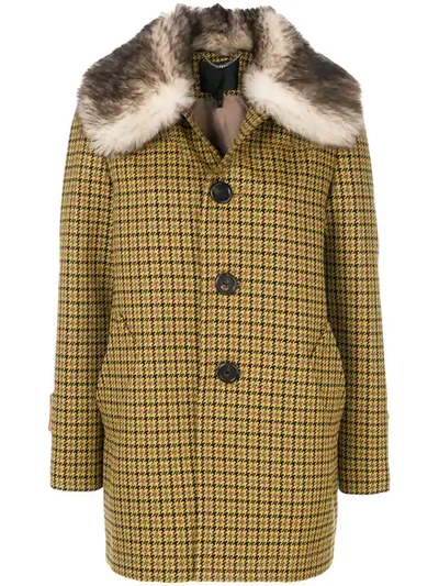 Marc Jacobs Tech Fur And Leather-trim Houndstooth Coat In Mustard Print