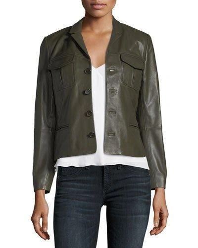 Zadig & Voltaire Liam Patina Button-front Lamb Leather Jacket In Dark Green