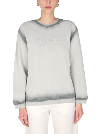 Alberta Ferretti Faded Embroidered-logo Sweatshirt In Beige