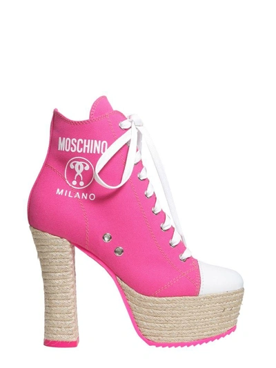 Moschino Lita Canvas Boots In Fucsia