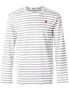 Comme Des Garçons Play Striped Heart Logo T-shirt In Grey